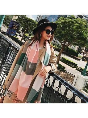𝅺LONG Plaid Blanket Chunky Oversized Winter/Fall Warm Scarf Wrap Shawl NWT